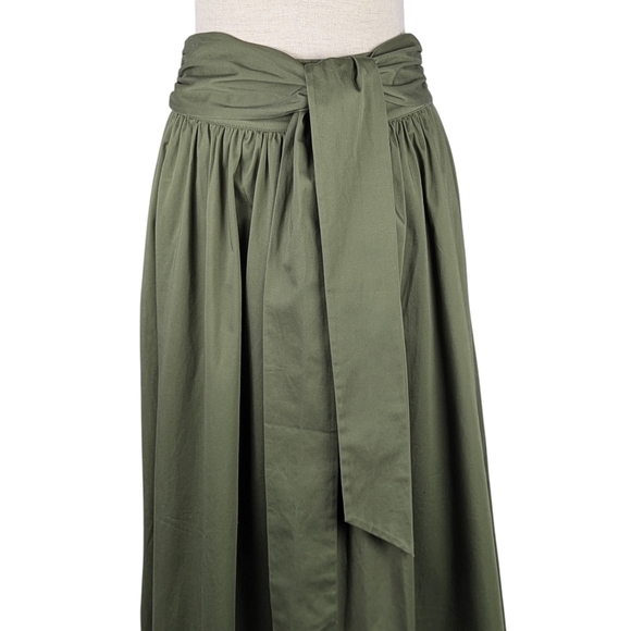 Toccin Sabine Tie Front Midi Skirt Stretch Cotton Pockets Olive S NWT - Picture 4 of 16